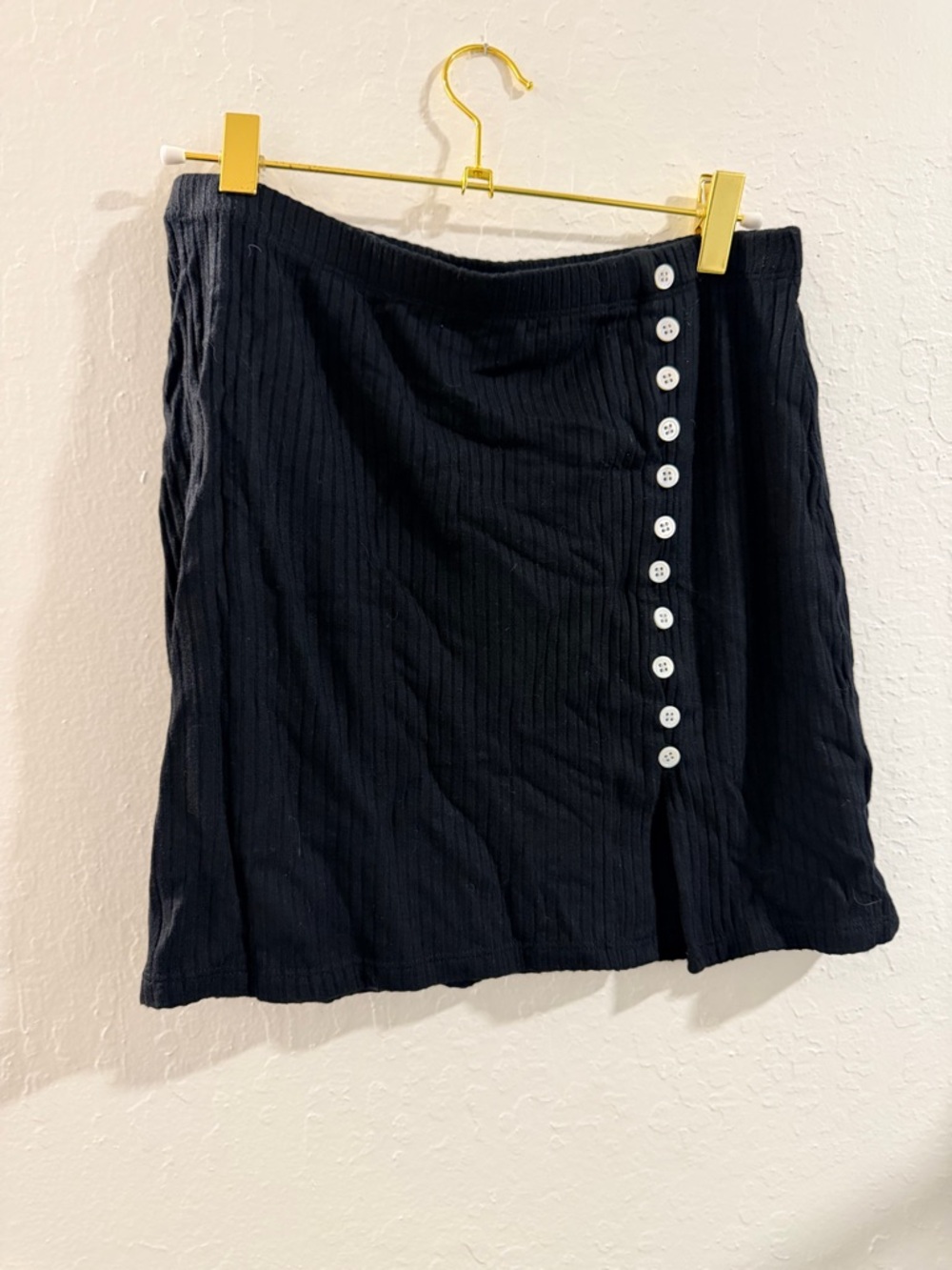 Reformation Black Mini Skirt with White Button Trim